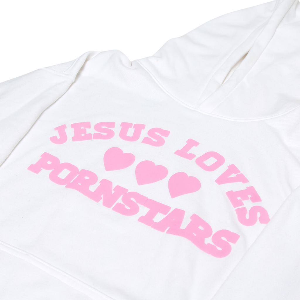 JESUS LOVES PORNSTARS HOODIE PINK/WHITE